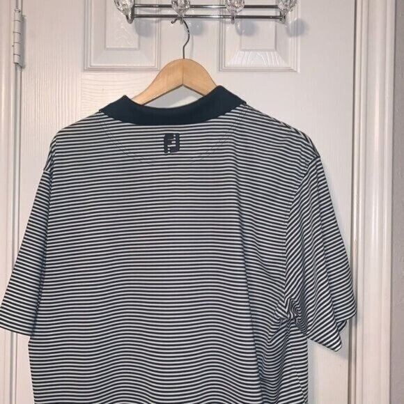 FootJoy Green White Stripe Pullover Collared Athletic Golf Shirt Men Size Large - Picture 6 of 7